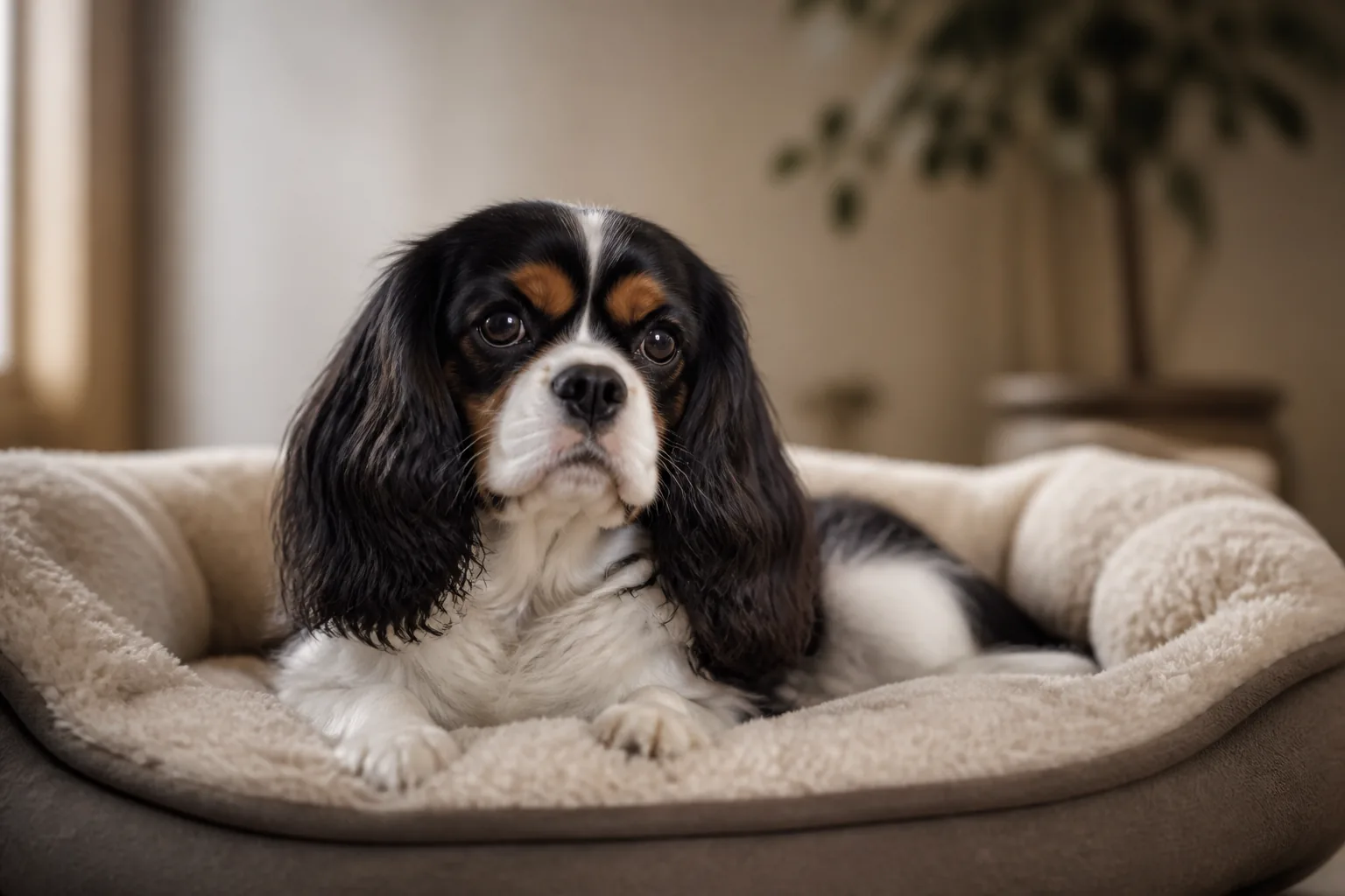 Cavalier King Charles paisible, illustrant l'intégration d'un chien dans un foyer avec enfants ou d'autres animaux