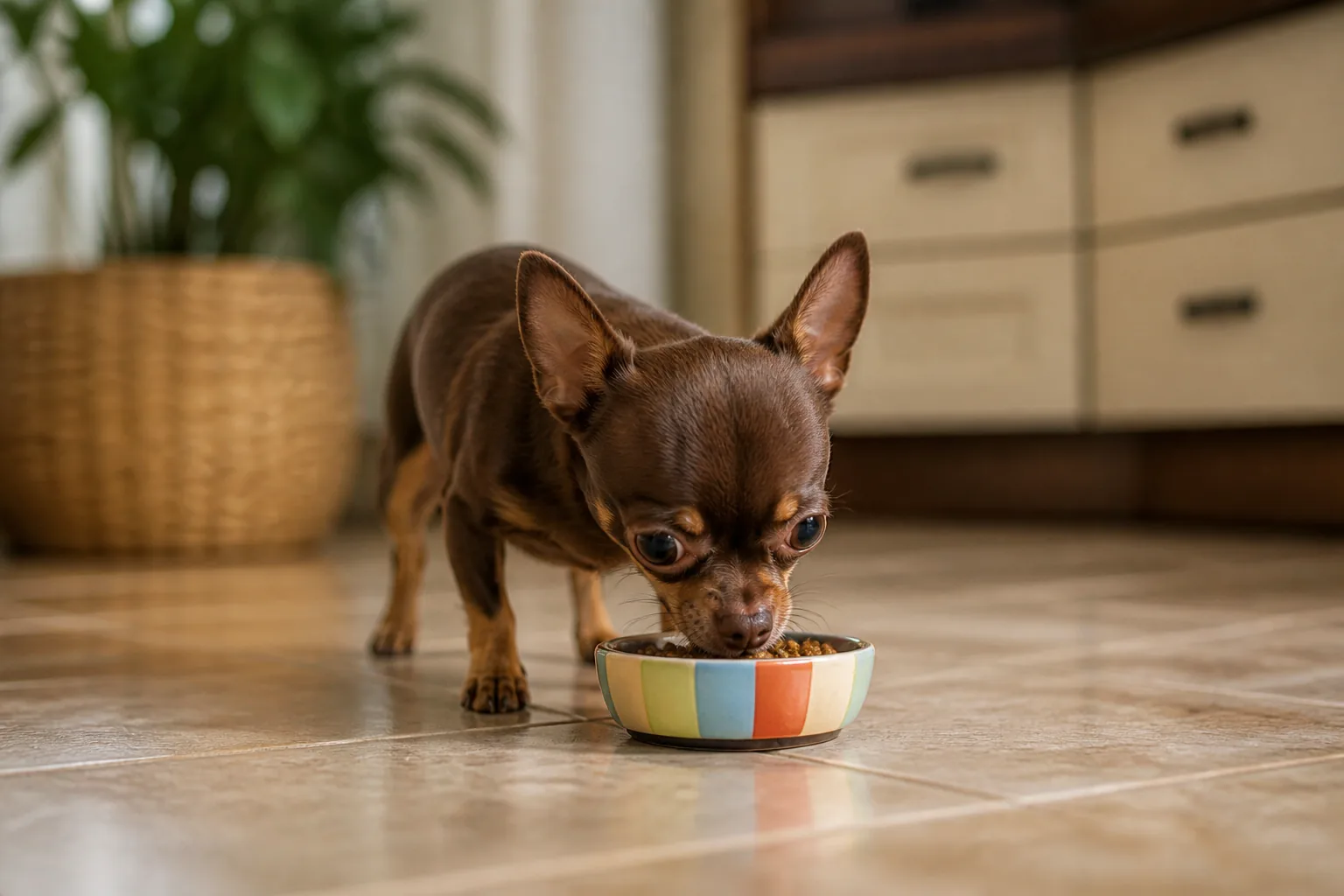 Chihuahua mangeant une alimentation adaptée aux besoins des petites races