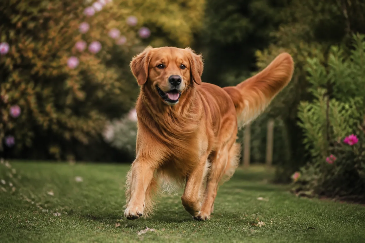 Golden Retriever qui joue dans l'herbe