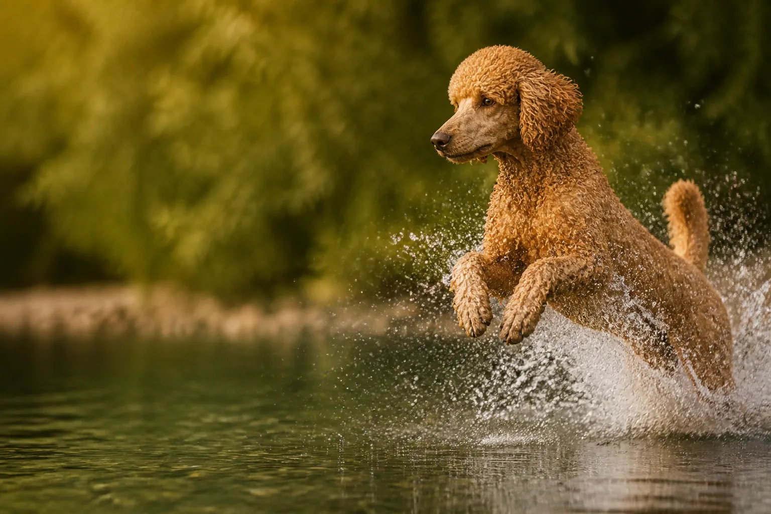 Caniche bondissant joyeusement dans l'eau