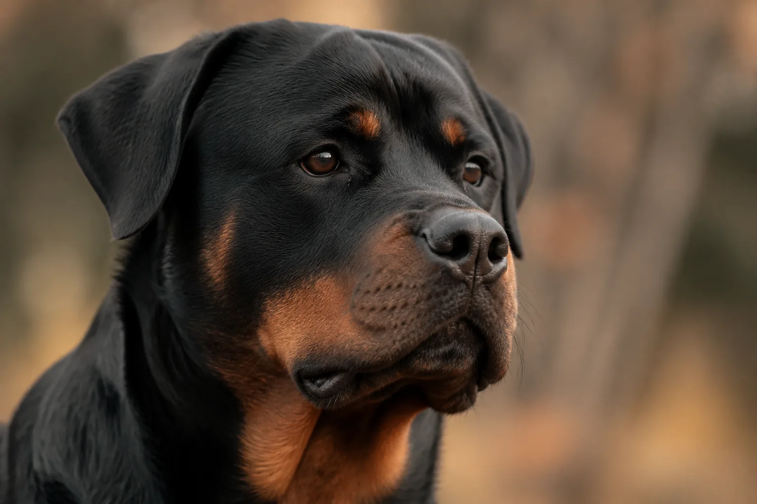 Rottweiler au regard attentif, race pour laquelle un accompagnement professionnel est parfois recommandé compte tenu de son gabarit