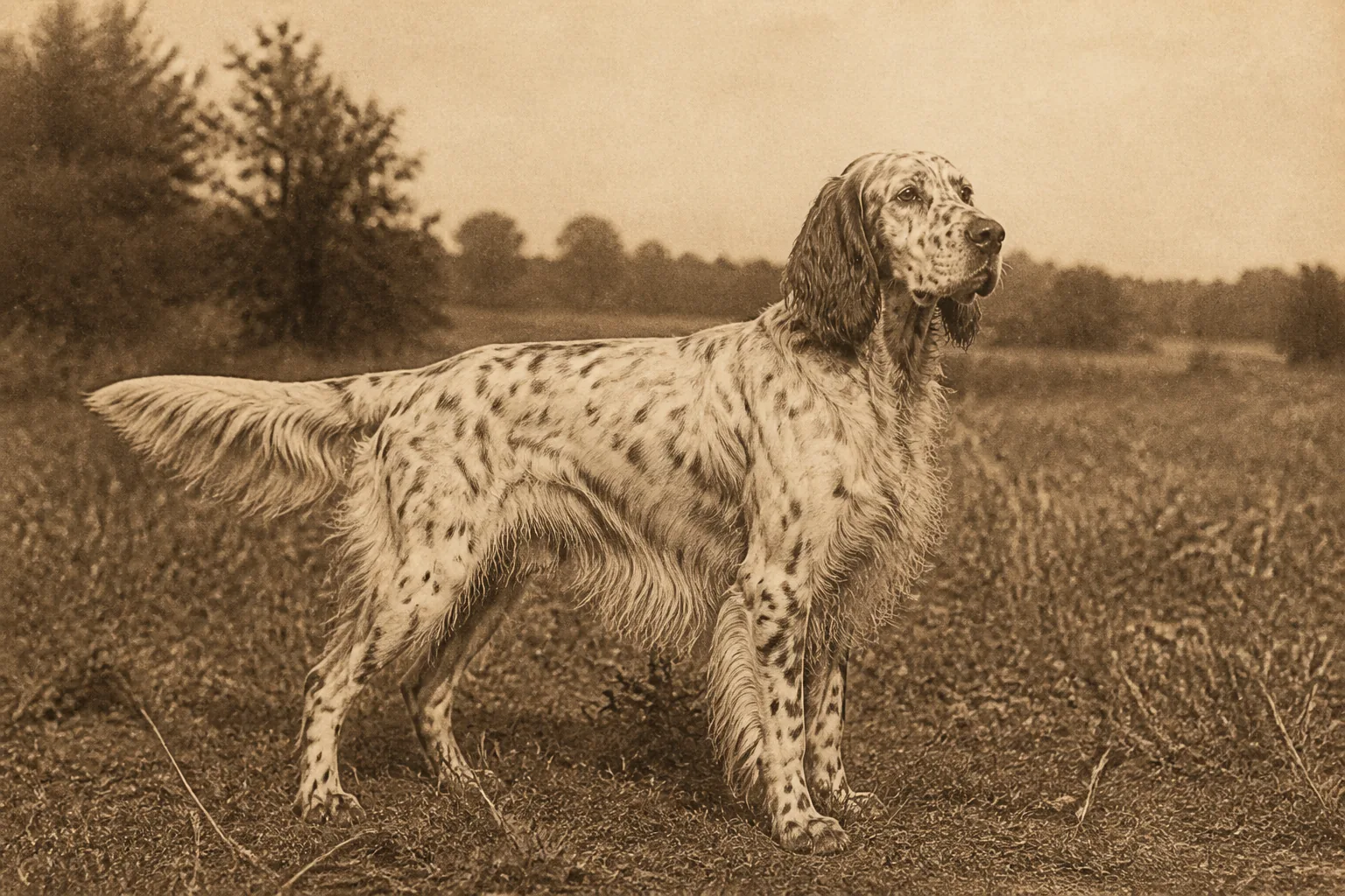 Setter Anglais dans un grand paysage, illustrant les démarches à anticiper pour voyager hors de l'Union européenne