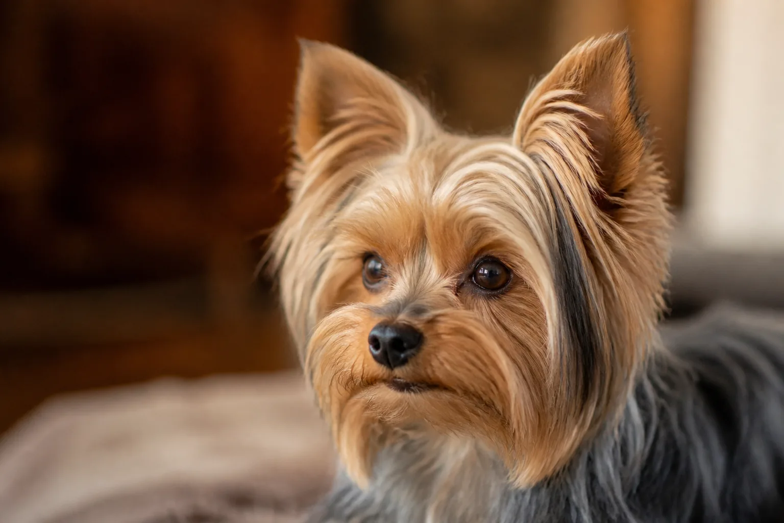 Yorkshire Terrier, race de petite taille particulièrement sujette aux problèmes dentaires chez le chien senior