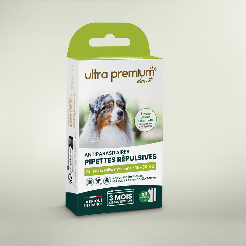 Pipettes Répulsives Antiparasitaires — Chien Moyen (15-30 kg)