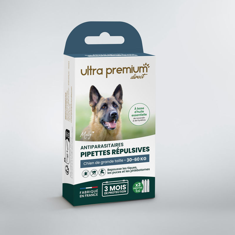 Pipettes Répulsives Antiparasitaires — Grand Chien (30-60 kg)
